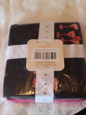 Soma Cool Nights Sleepware Set Red Solid Tee and Sipping Pretty Printed Pant Med